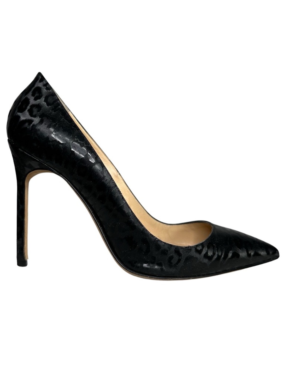 MANOLO BLAHNIK BB 105 black leopard print pumps heels leather shoes sz 38